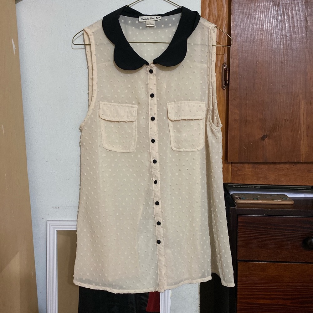 Cream sheer Polk-a-dot blouse